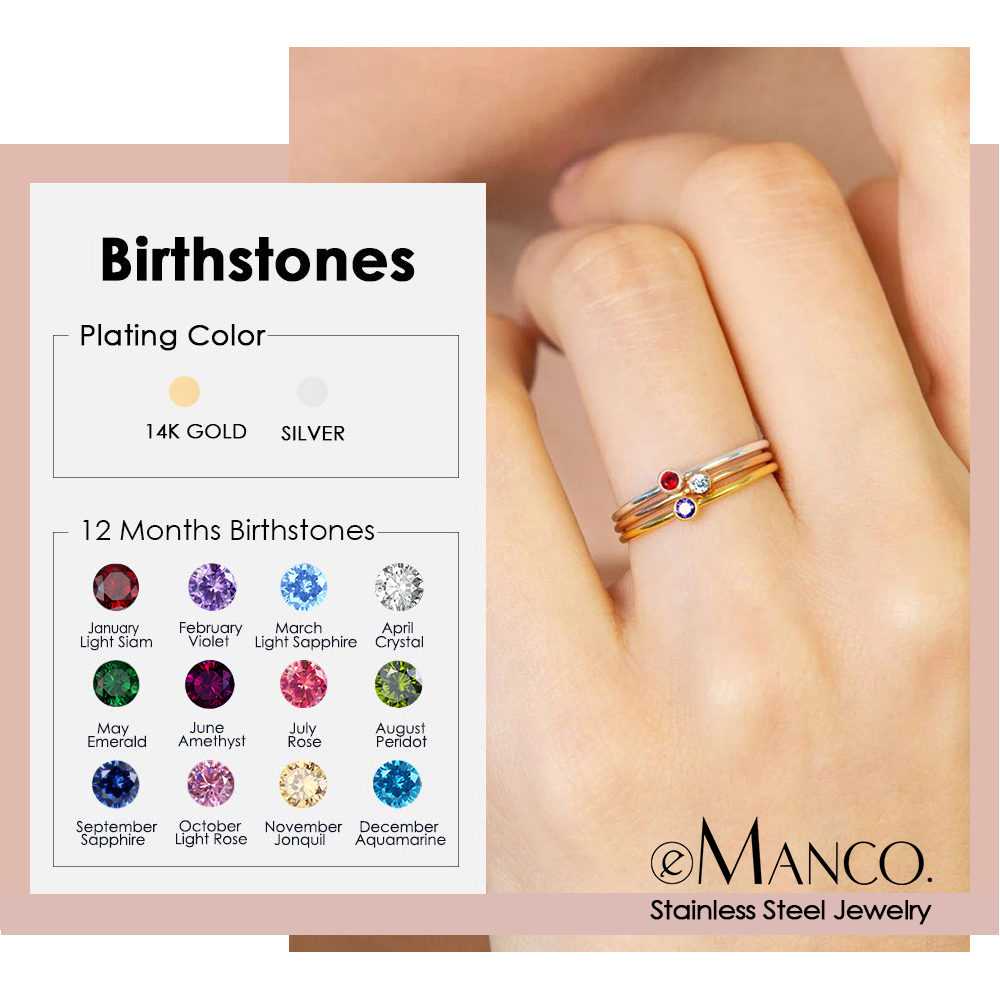 Birthstone Ring Set - EManco 316 Thép Không Gỉ Sinh