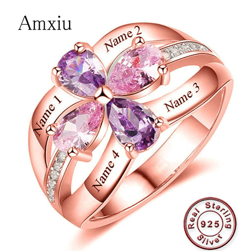 Birthstone Ring Set - Amxiu Tùy Chỉnh Lớn Nhẫn Cưới