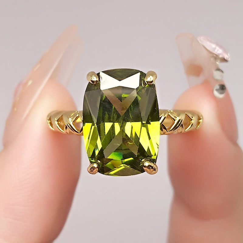 Olive Green Crystal Square Sto - đánh giá và giá Birthstone Ring Set