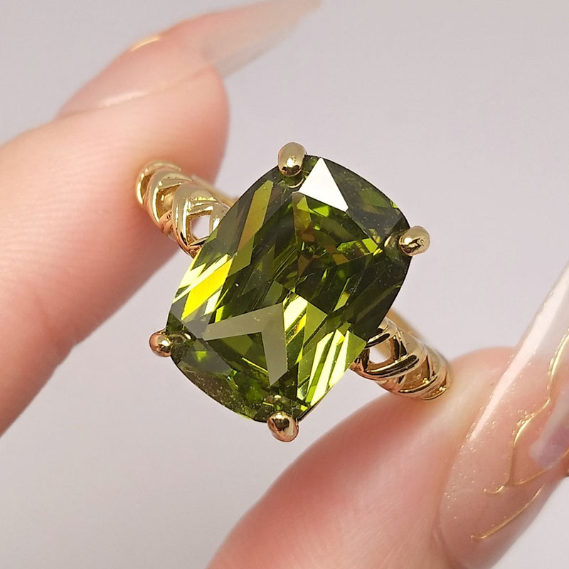 Olive Green Crystal Square Sto - đánh giá và giá Birthstone Ring Set