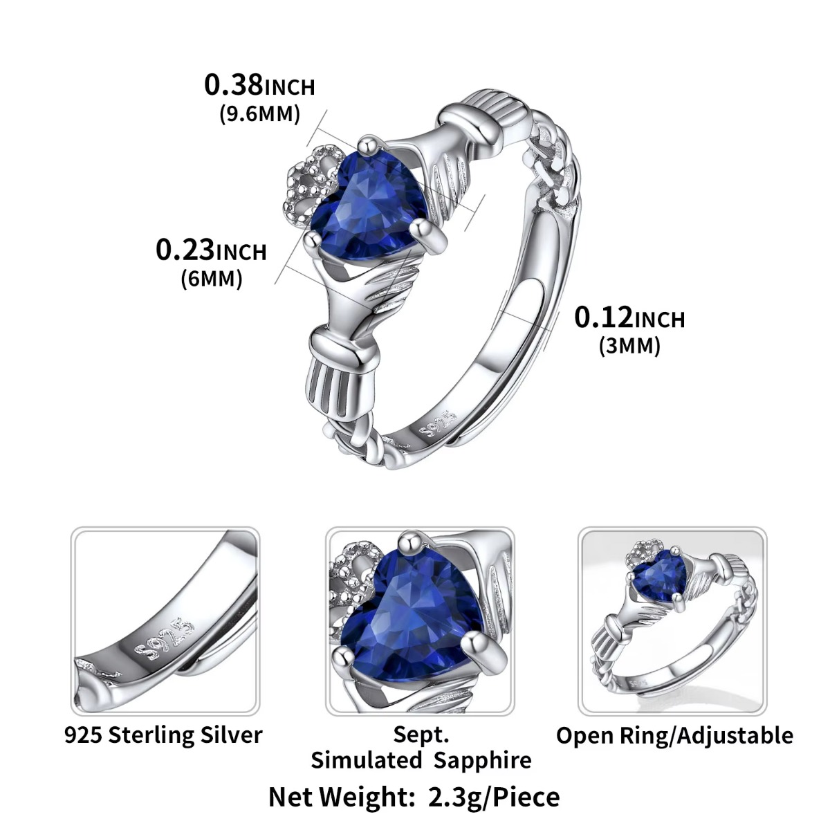 U7 3mm 925 Silver Claddagh Rin - đánh giá và giá Birthstone Ring Set