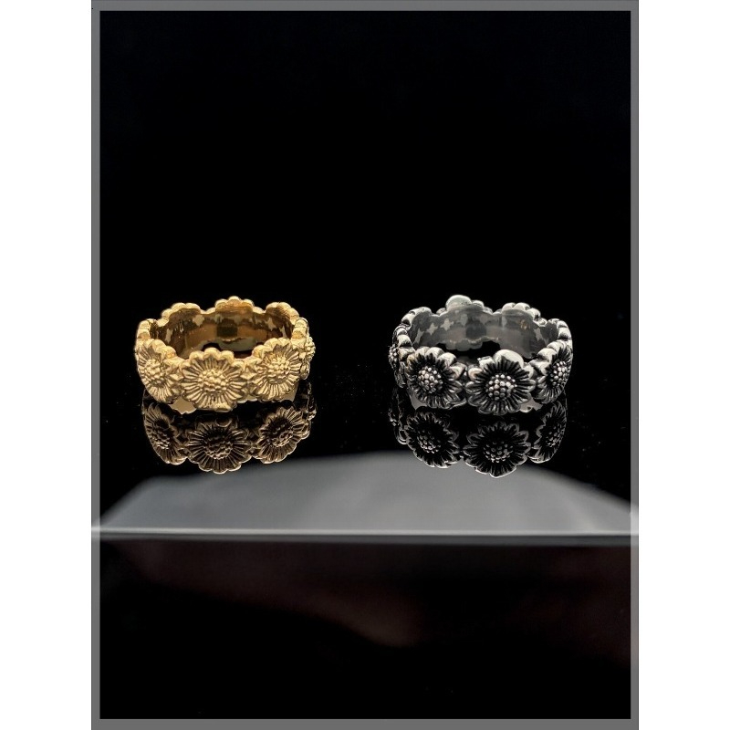 Retro Sunflower Couple Ring, P - đánh giá và giá Titanium Steel Ring