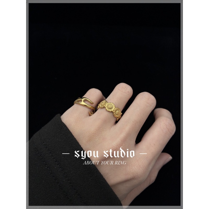 Retro Sunflower Couple Ring, P - đánh giá và giá Titanium Steel Ring