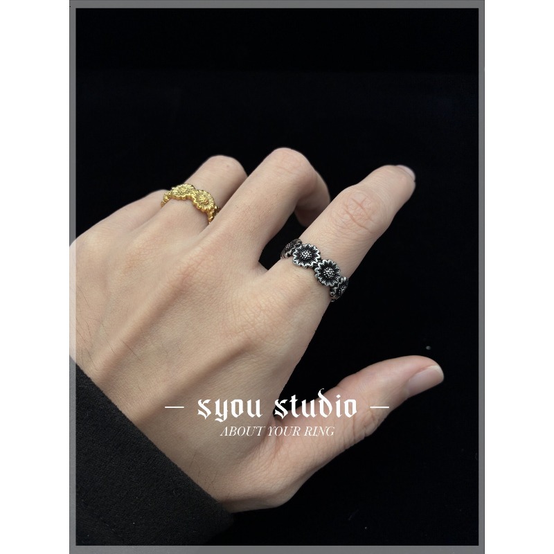Retro Sunflower Couple Ring, P - đánh giá và giá Titanium Steel Ring