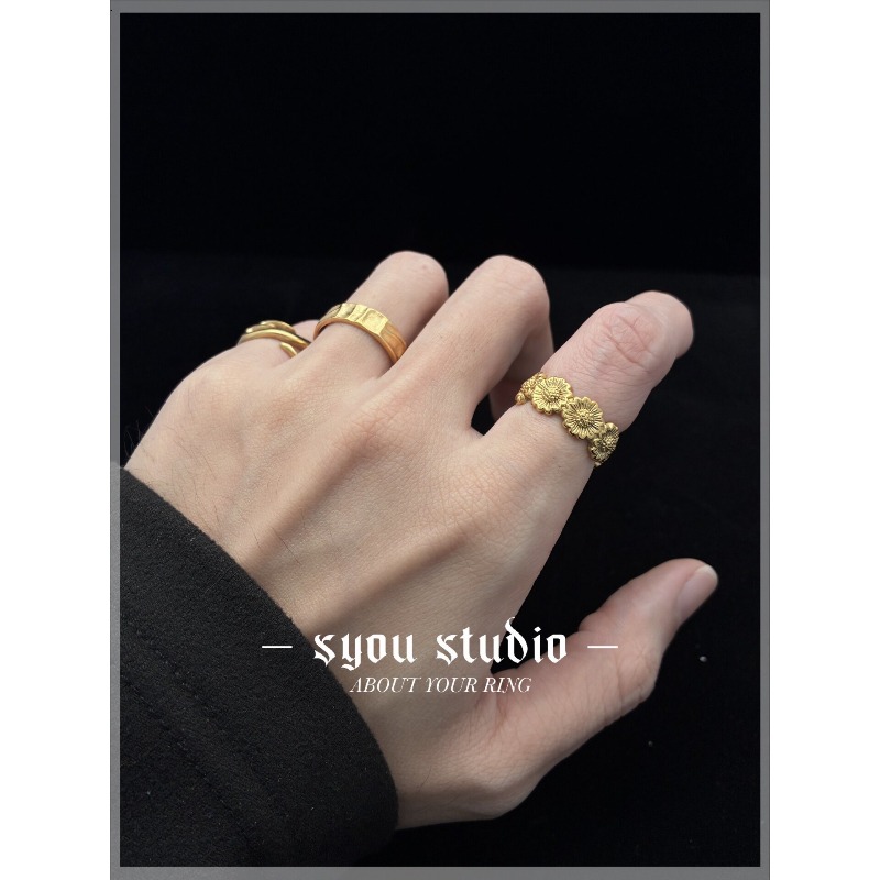 Retro Sunflower Couple Ring, P - đánh giá và giá Titanium Steel Ring