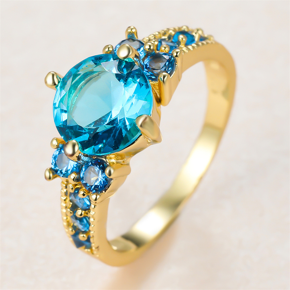 Aqua Blue Crystal Round Stone  - đánh giá và giá Birthstone Ring Set
