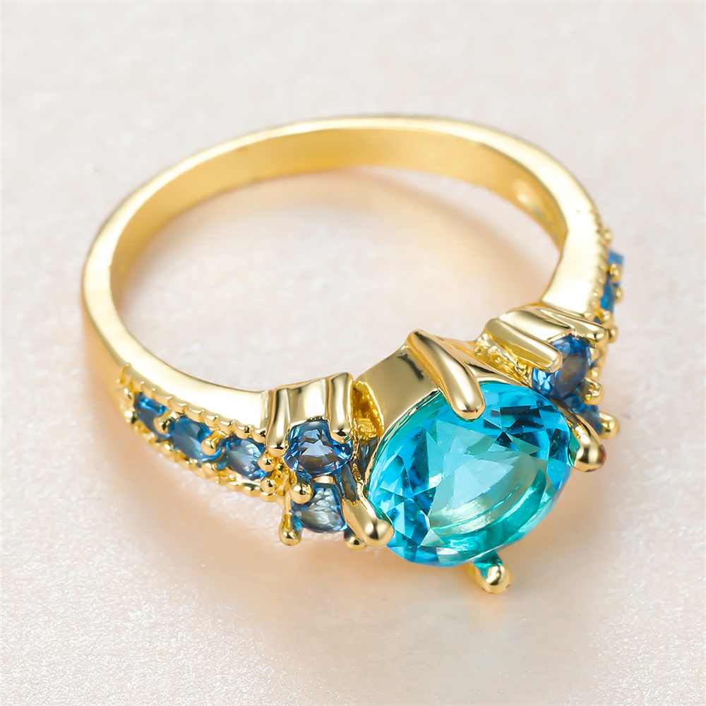 Aqua Blue Crystal Round Stone  - đánh giá và giá Birthstone Ring Set