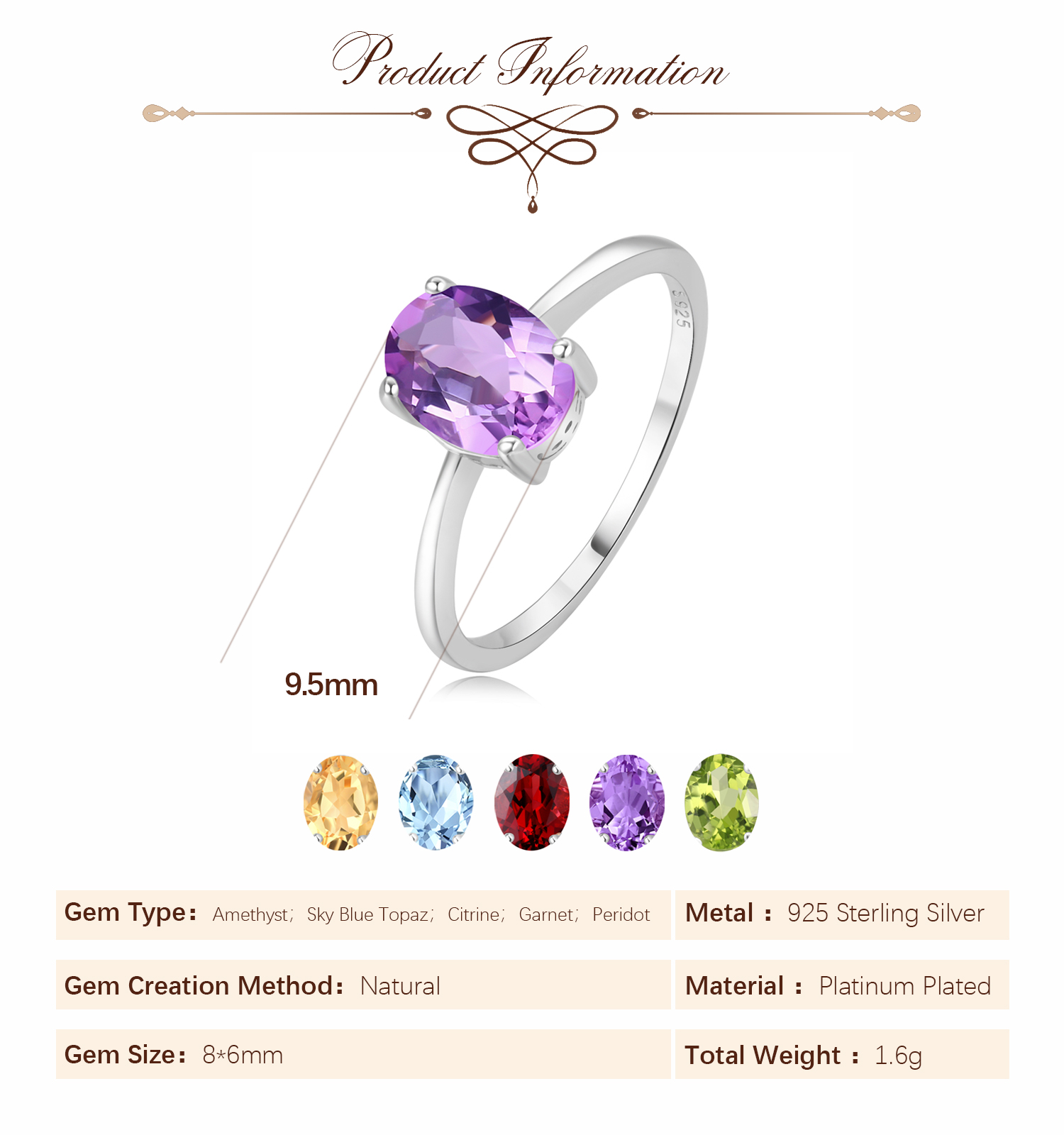 Potiy Natural 1.45ct Garnet Ci - đánh giá và giá Birthstone Ring Set